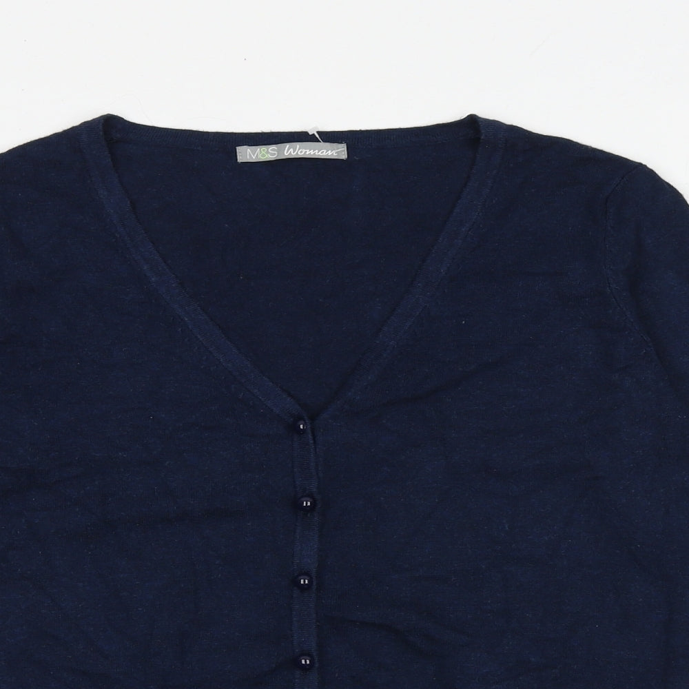 Marks and Spencer Womens Blue V-Neck Viscose Cardigan Jumper Size 14