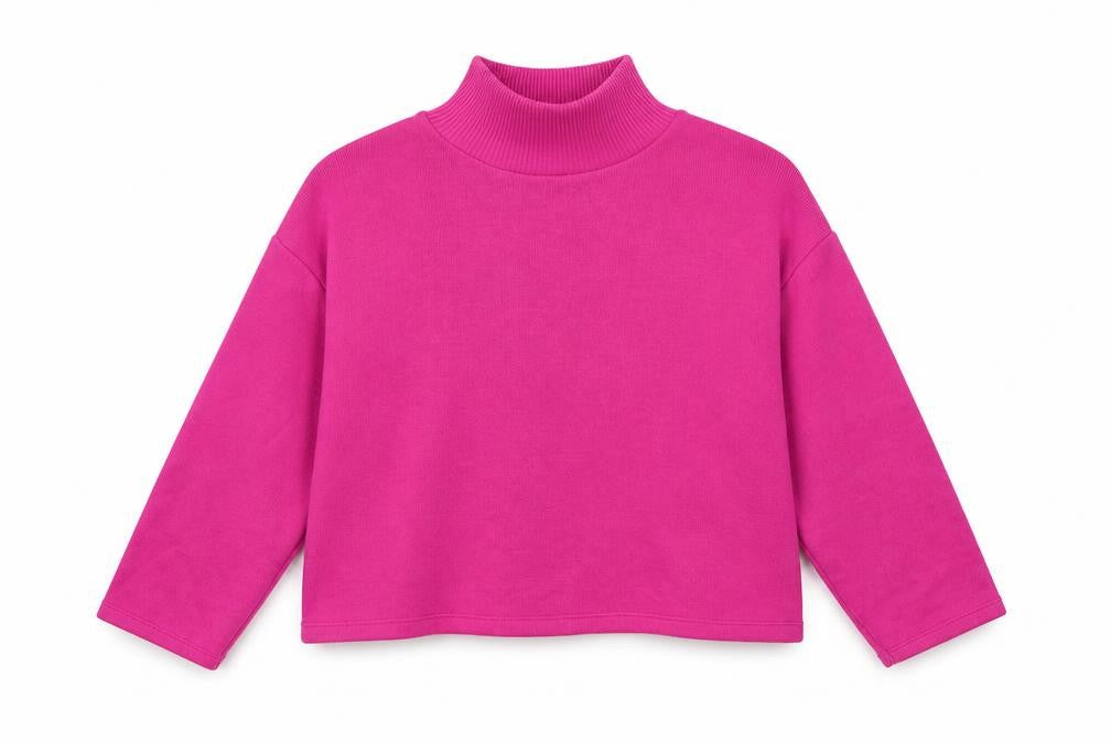 Front view of Zara women’s pink polyester pullover sweatshirt, size M, snap