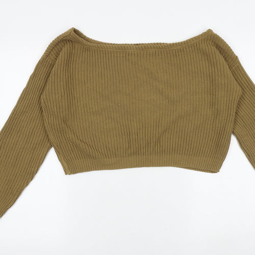 Boohoo Womens Brown Boat Neck Acrylic Pullover Jumper Size S - Size S-M Cropped