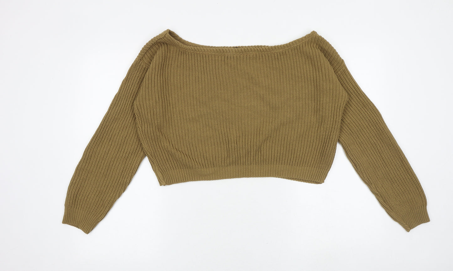 Boohoo Womens Brown Boat Neck Acrylic Pullover Jumper Size S - Size S-M Cropped