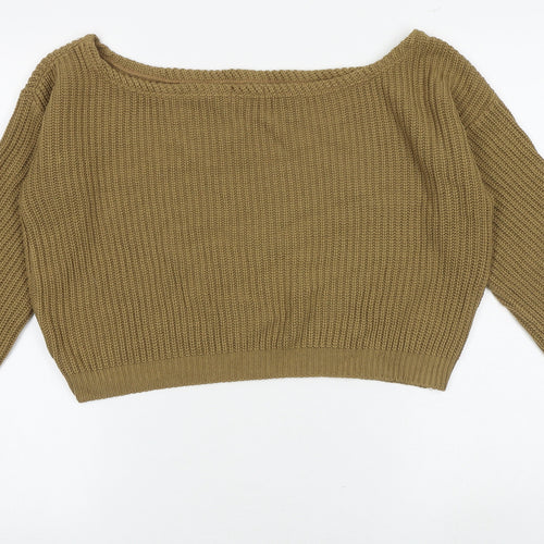 Boohoo Womens Brown Boat Neck Acrylic Pullover Jumper Size S - Size S-M Cropped