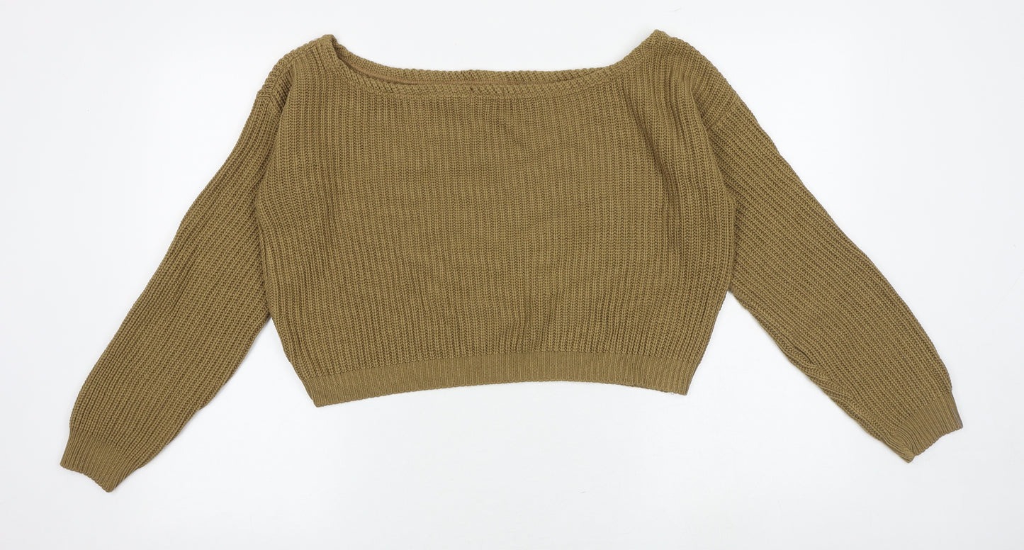 Boohoo Womens Brown Boat Neck Acrylic Pullover Jumper Size S - Size S-M Cropped