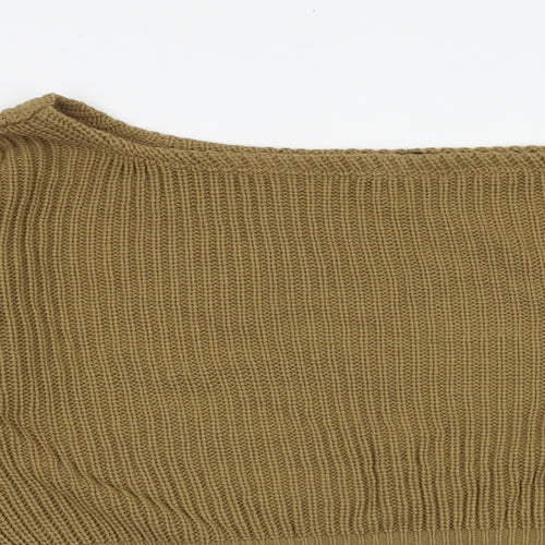 Boohoo Womens Brown Boat Neck Acrylic Pullover Jumper Size S - Size S-M Cropped