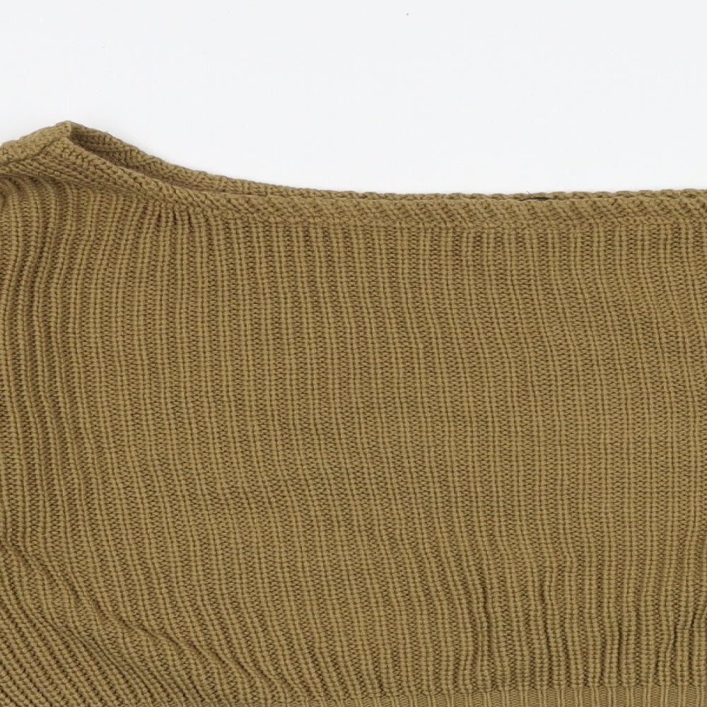 Boohoo Womens Brown Boat Neck Acrylic Pullover Jumper Size S - Size S-M Cropped
