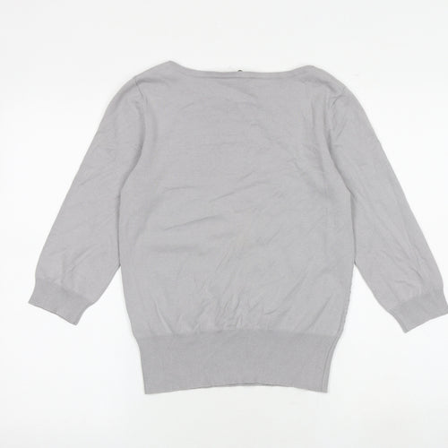 Oasis Womens Grey Boat Neck Cotton Pullover Jumper Size M