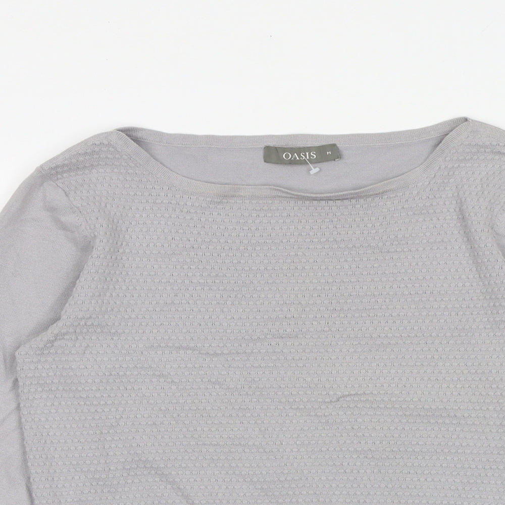 Oasis Womens Grey Boat Neck Cotton Pullover Jumper Size M