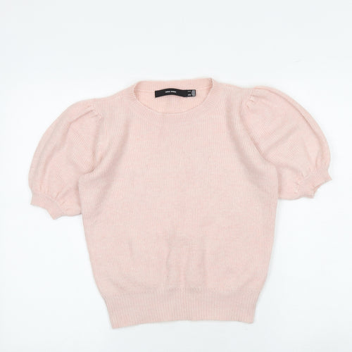 VERO MODA Womens Pink Round Neck Acrylic Pullover Jumper Size S
