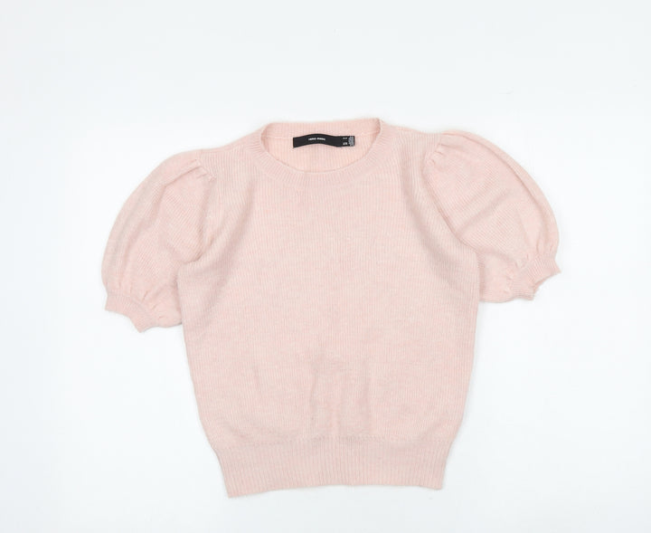 VERO MODA Womens Pink Round Neck Acrylic Pullover Jumper Size S