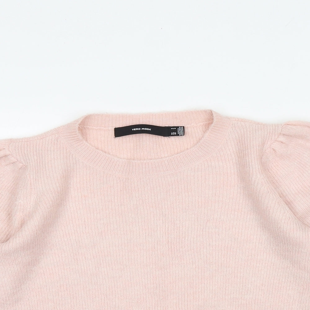 VERO MODA Womens Pink Round Neck Acrylic Pullover Jumper Size S