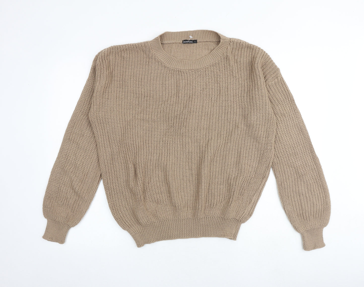 Boohoo Womens Brown Round Neck Acrylic Pullover Jumper Size L