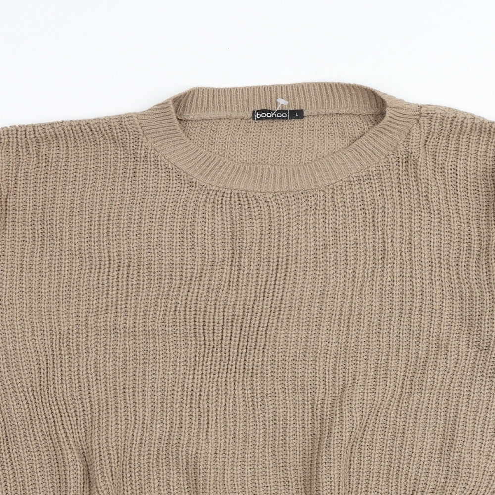 Boohoo Womens Brown Round Neck Acrylic Pullover Jumper Size L