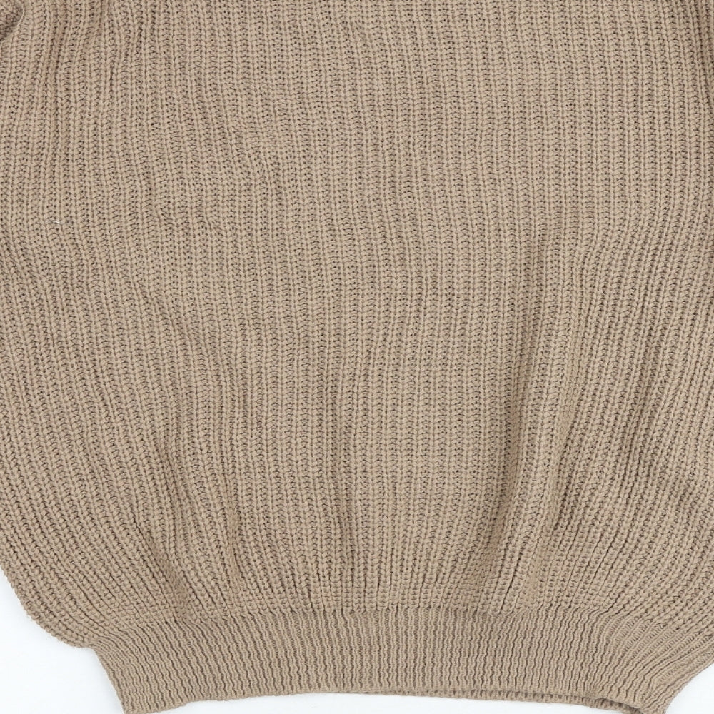 Boohoo Womens Brown Round Neck Acrylic Pullover Jumper Size L
