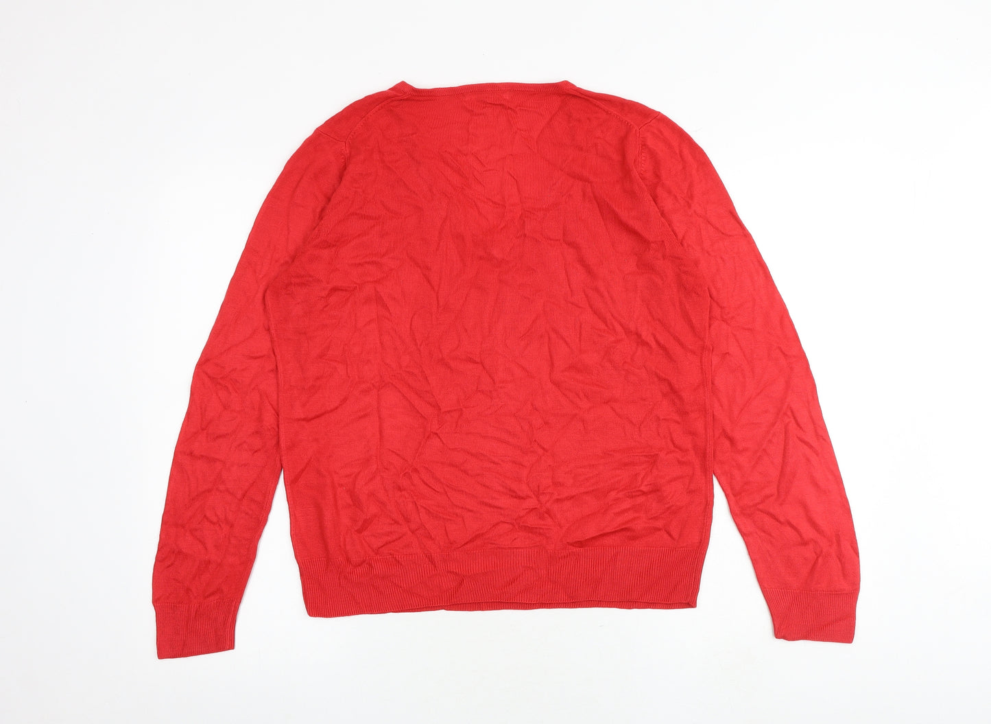 Marks and Spencer Womens Red V-Neck Acrylic Pullover Jumper Size 14