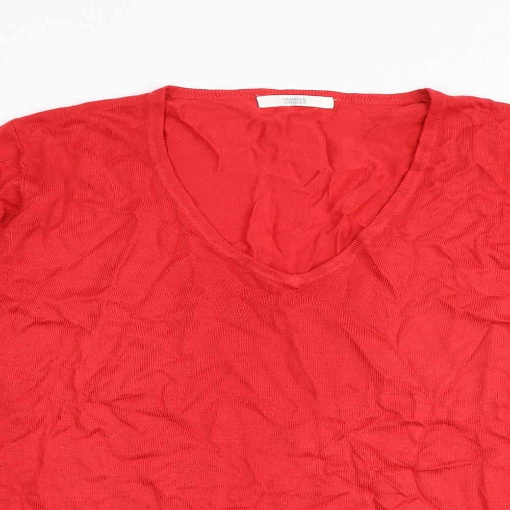 Marks and Spencer Womens Red V-Neck Acrylic Pullover Jumper Size 14
