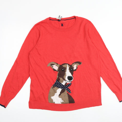 Joules Womens Pink Round Neck Cotton Pullover Jumper Size 14 - Dog
