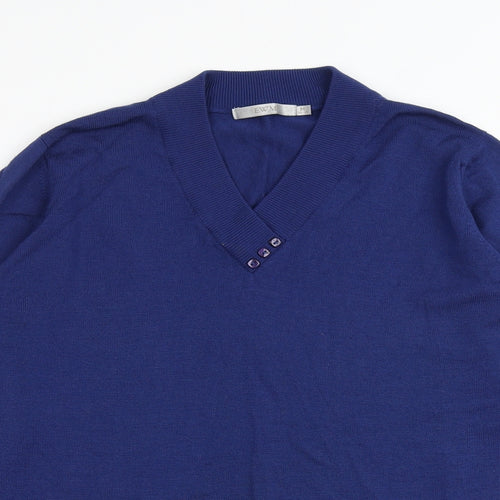 EWM Womens Blue V-Neck Wool Pullover Jumper Size 14 - Size 14-16