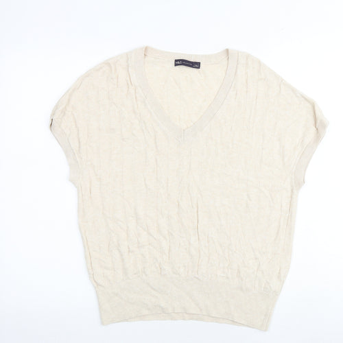 Marks and Spencer Womens Beige V-Neck Viscose Pullover Jumper Size L Pullover
