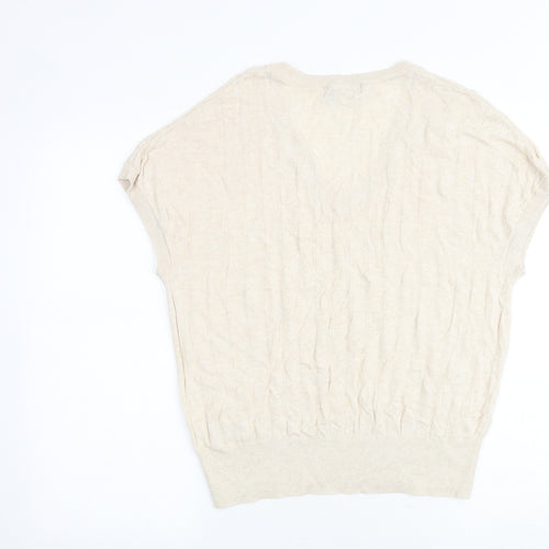 Marks and Spencer Womens Beige V-Neck Viscose Pullover Jumper Size L Pullover