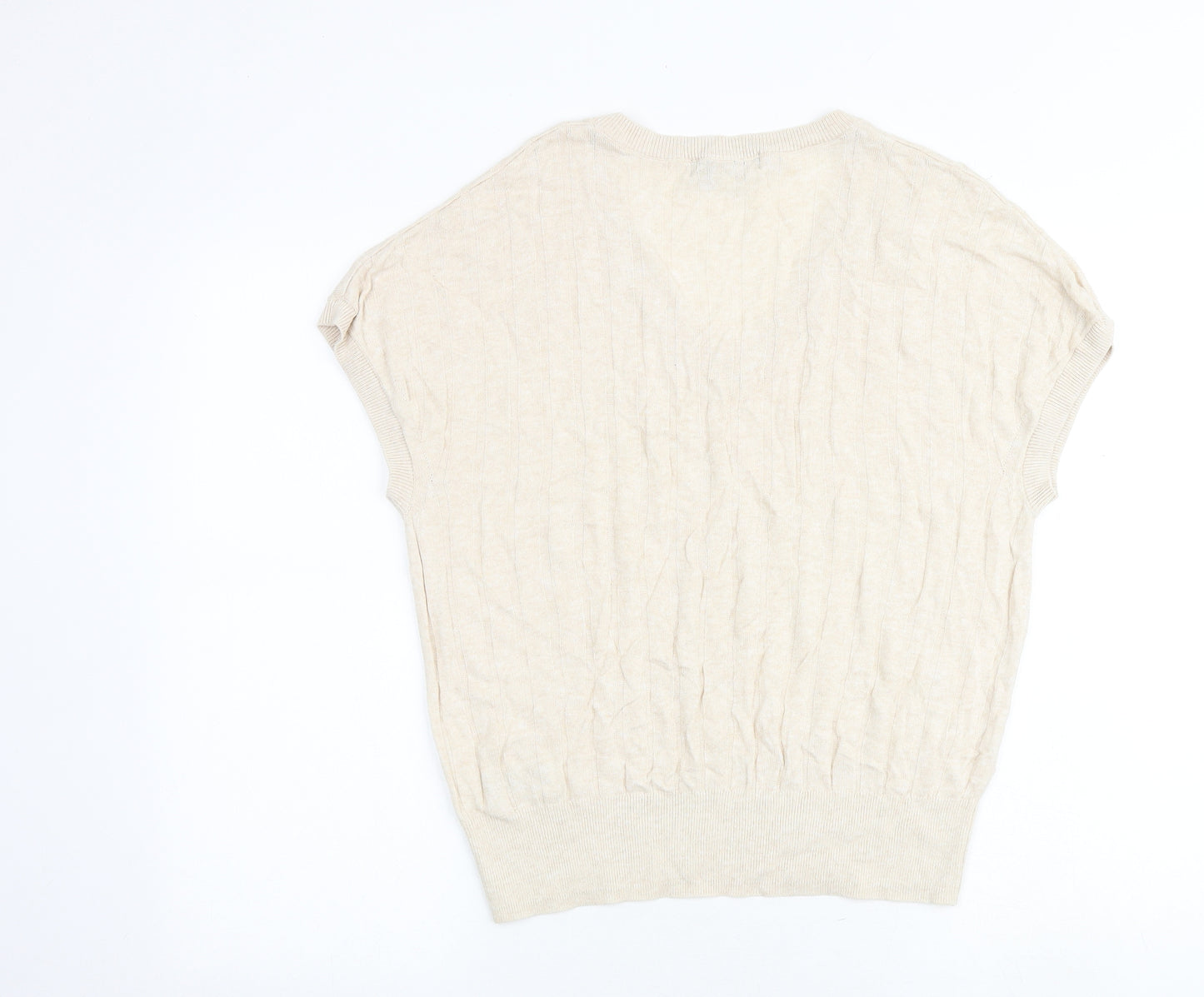 Marks and Spencer Womens Beige V-Neck Viscose Pullover Jumper Size L Pullover