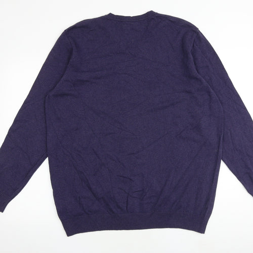 Maine Mens Blue Round Neck Argyle/Diamond Cotton Pullover Jumper Size XL Long Sleeve