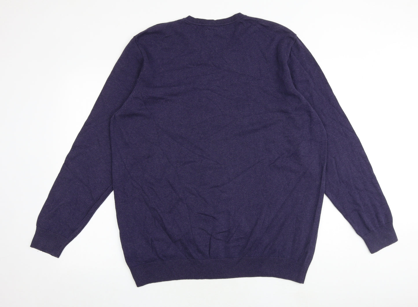 Maine Mens Blue Round Neck Argyle/Diamond Cotton Pullover Jumper Size XL Long Sleeve
