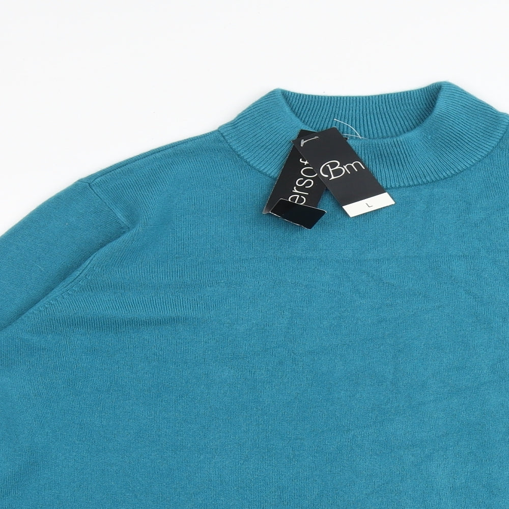 Bonmarché Womens Blue High Neck Acrylic Pullover Jumper Size L