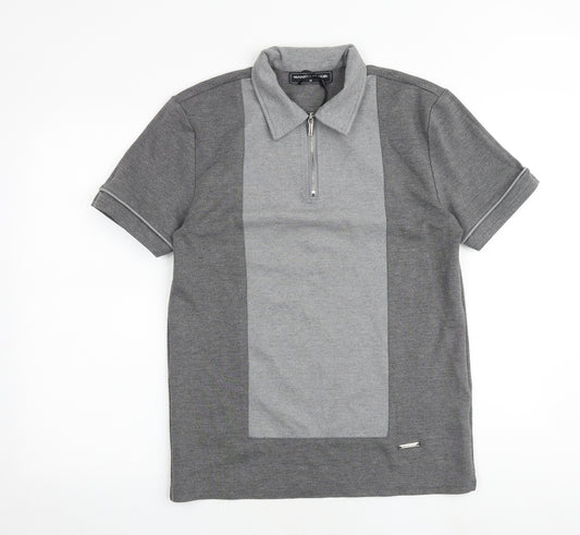 Manière De Voir Mens Grey Viscose Polo Size M Collared Pullover