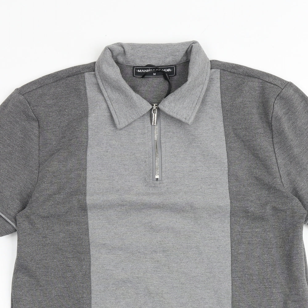 Manière De Voir Mens Grey Viscose Polo Size M Collared Pullover