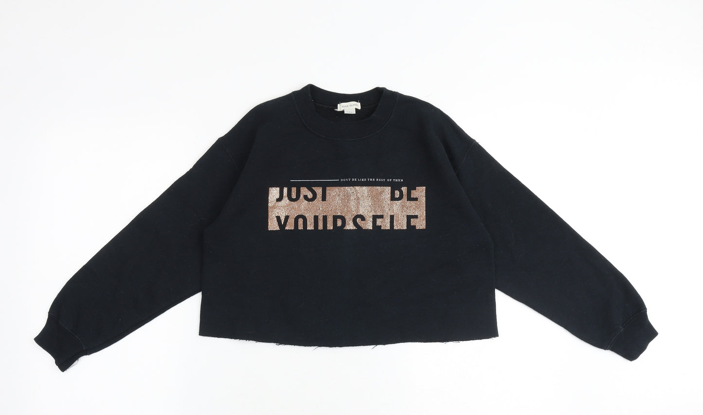 River Island Girls Black Cotton Pullover Sweatshirt Size 7-8 Years Pullover - Just Be Yourself