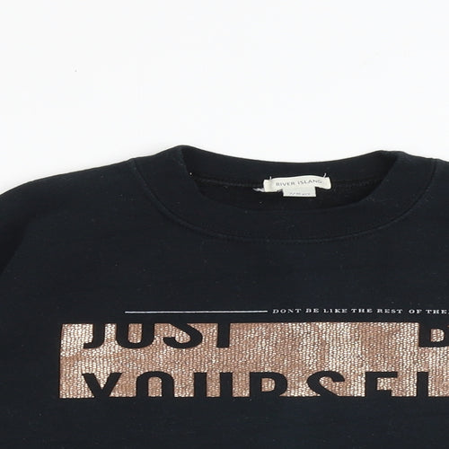 River Island Girls Black Cotton Pullover Sweatshirt Size 7-8 Years Pullover - Just Be Yourself