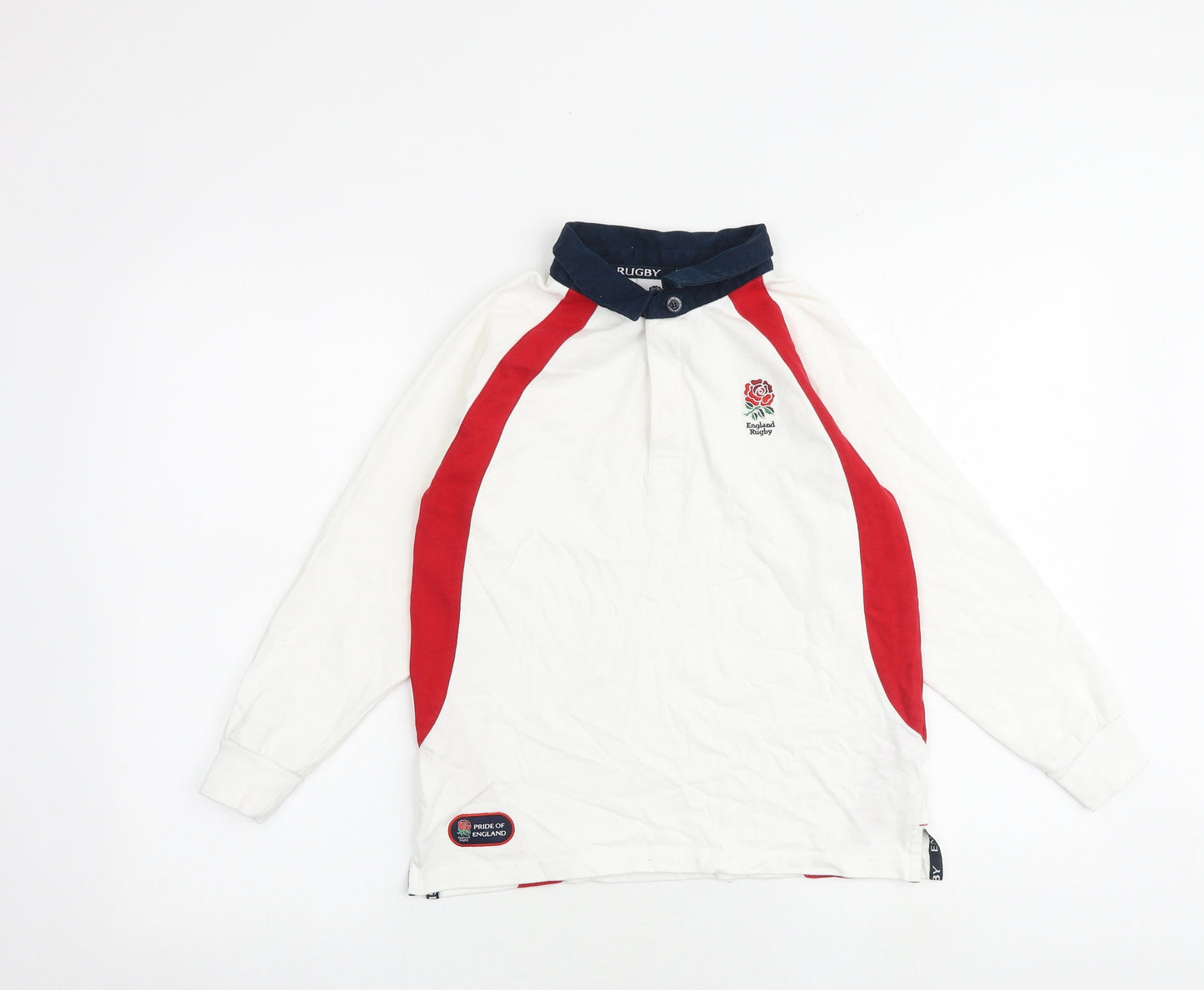England Rugby Boys White 100% Cotton Basic Polo Size 9-10 Years Collared Button