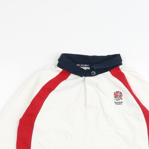 England Rugby Boys White 100% Cotton Basic Polo Size 9-10 Years Collared Button