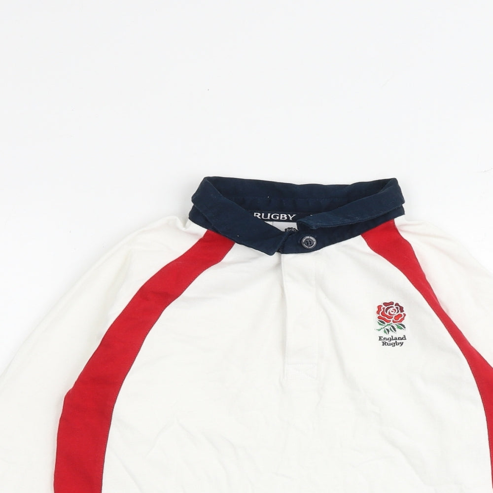 England Rugby Boys White 100% Cotton Basic Polo Size 9-10 Years Collared Button