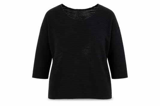 Front view of French Connection women’s black polyester basic blouse, size S, boat neck