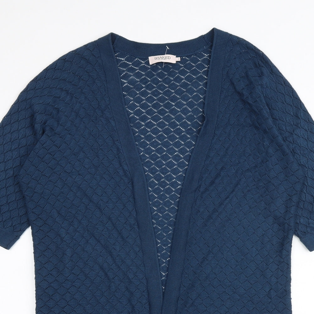 Soaked in Luxury Womens Blue V-Neck Acrylic Cardigan Jumper Size S