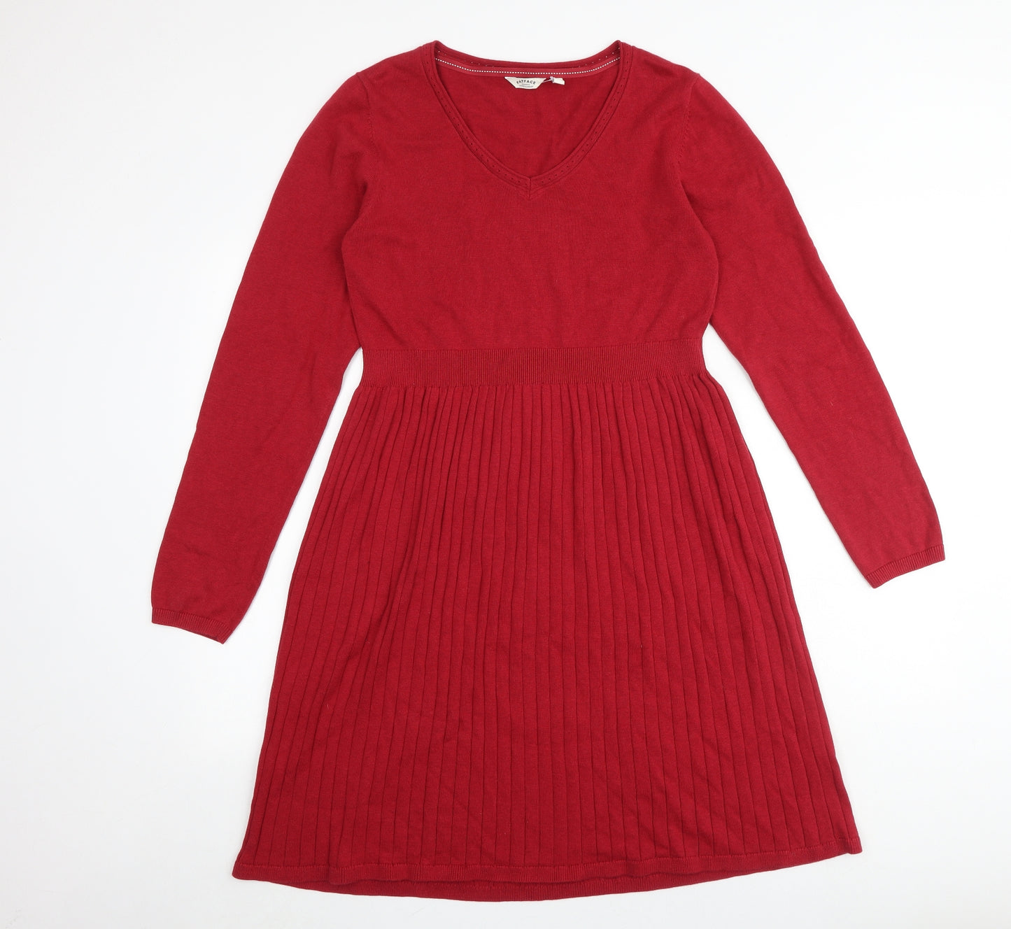 Fat Face Womens Red 100% Cotton A-Line Size 14 V-Neck Pullover