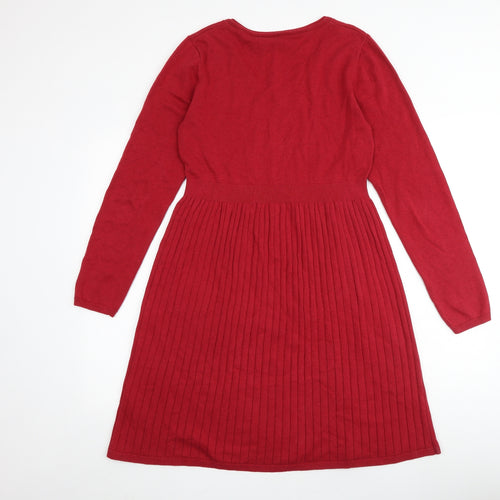 Fat Face Womens Red 100% Cotton A-Line Size 14 V-Neck Pullover