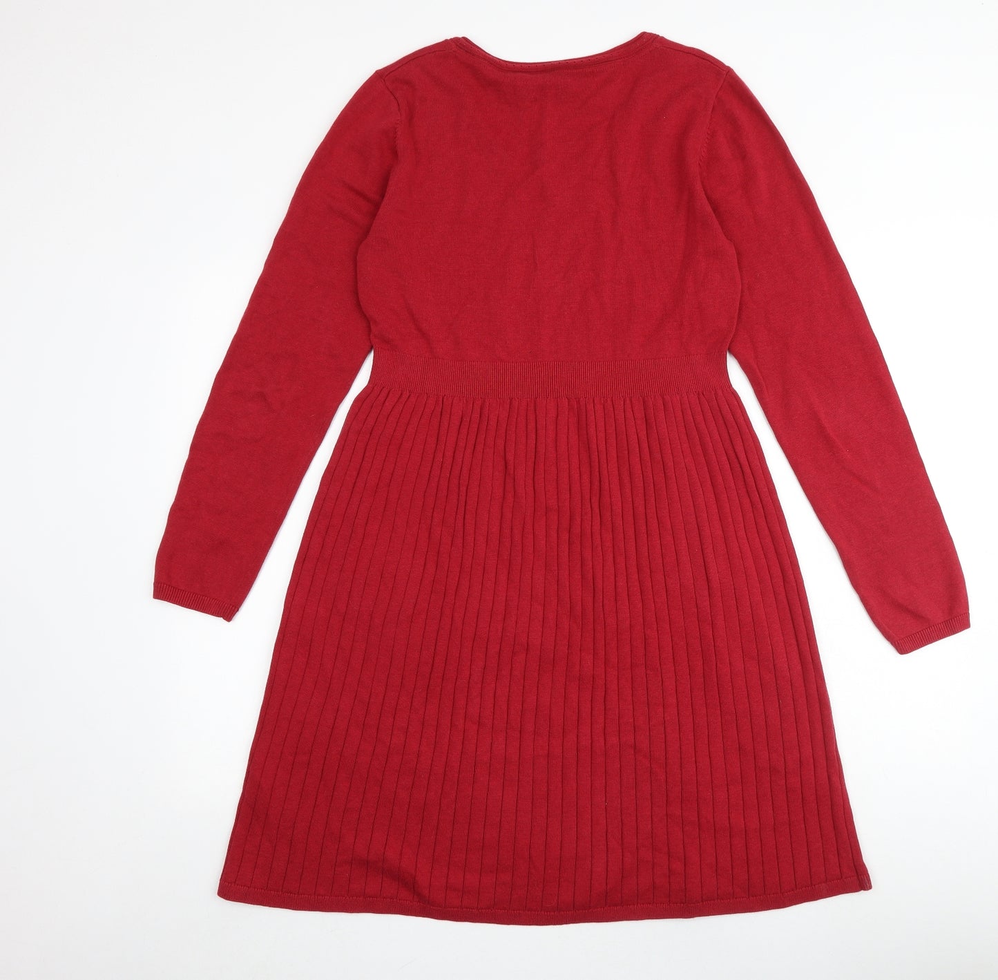 Fat Face Womens Red 100% Cotton A-Line Size 14 V-Neck Pullover