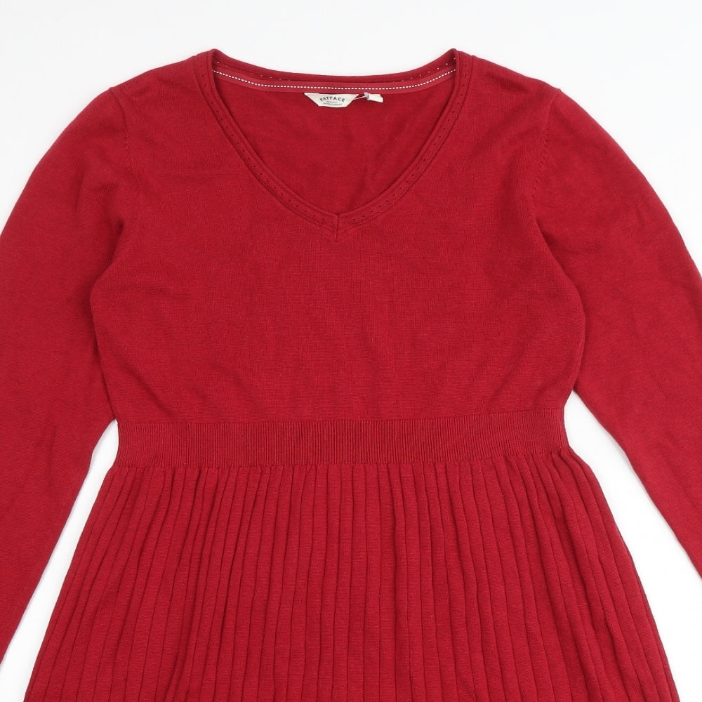 Fat Face Womens Red 100% Cotton A-Line Size 14 V-Neck Pullover