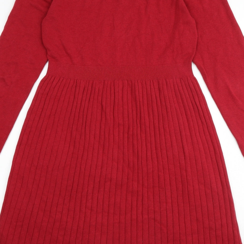 Fat Face Womens Red 100% Cotton A-Line Size 14 V-Neck Pullover