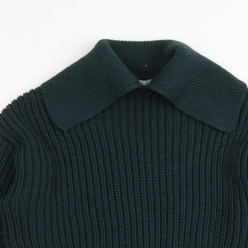 H&M Womens Green Collared Polyester Pullover Jumper Size S