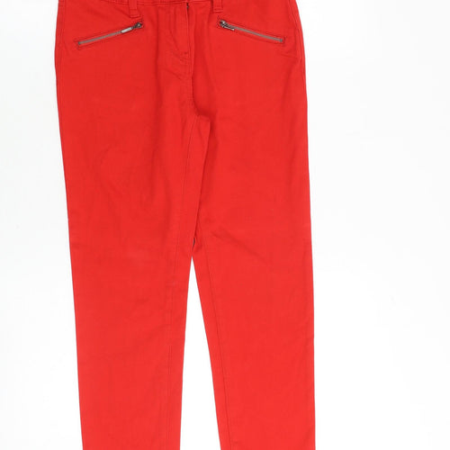 NEXT Womens Red Cotton Straight Jeans Size 6 Slim Zip