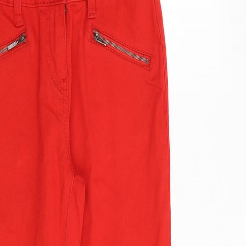NEXT Womens Red Cotton Straight Jeans Size 6 Slim Zip