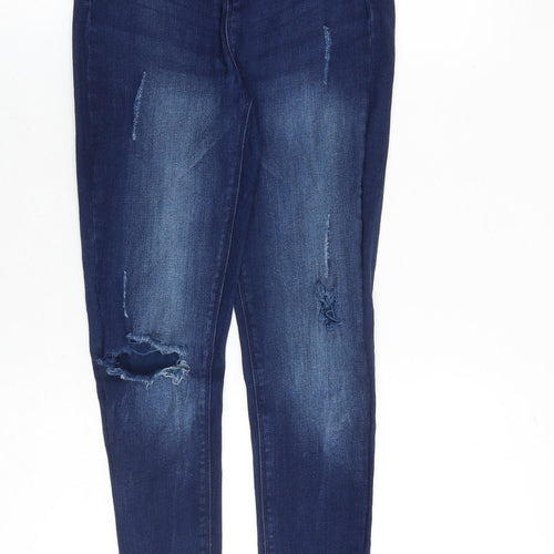 Candy Couture Girls Blue Cotton Skinny Jeans Size 13 Years Regular Zip - Distressed