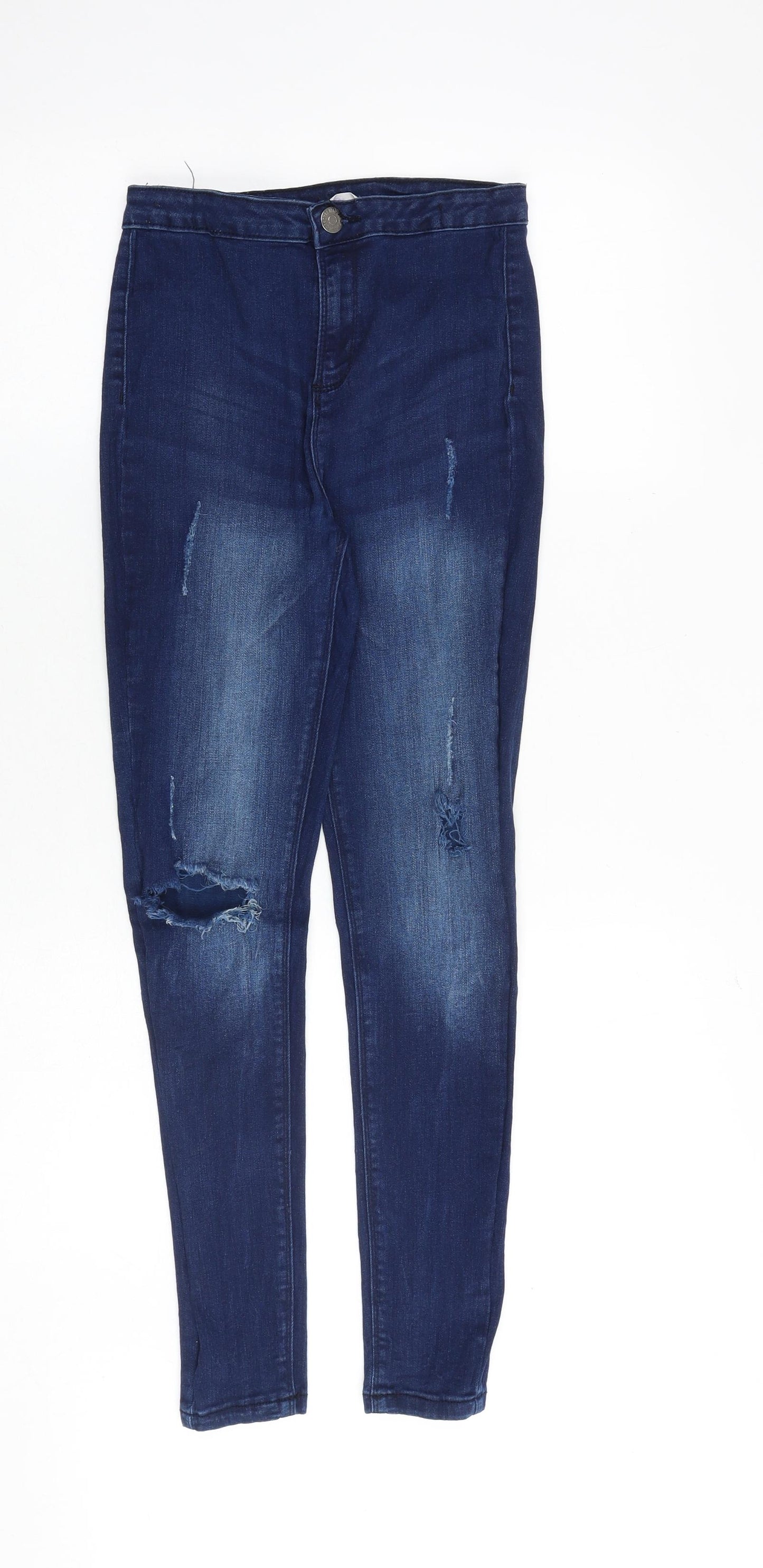 Candy Couture Girls Blue Cotton Skinny Jeans Size 13 Years Regular Zip - Distressed
