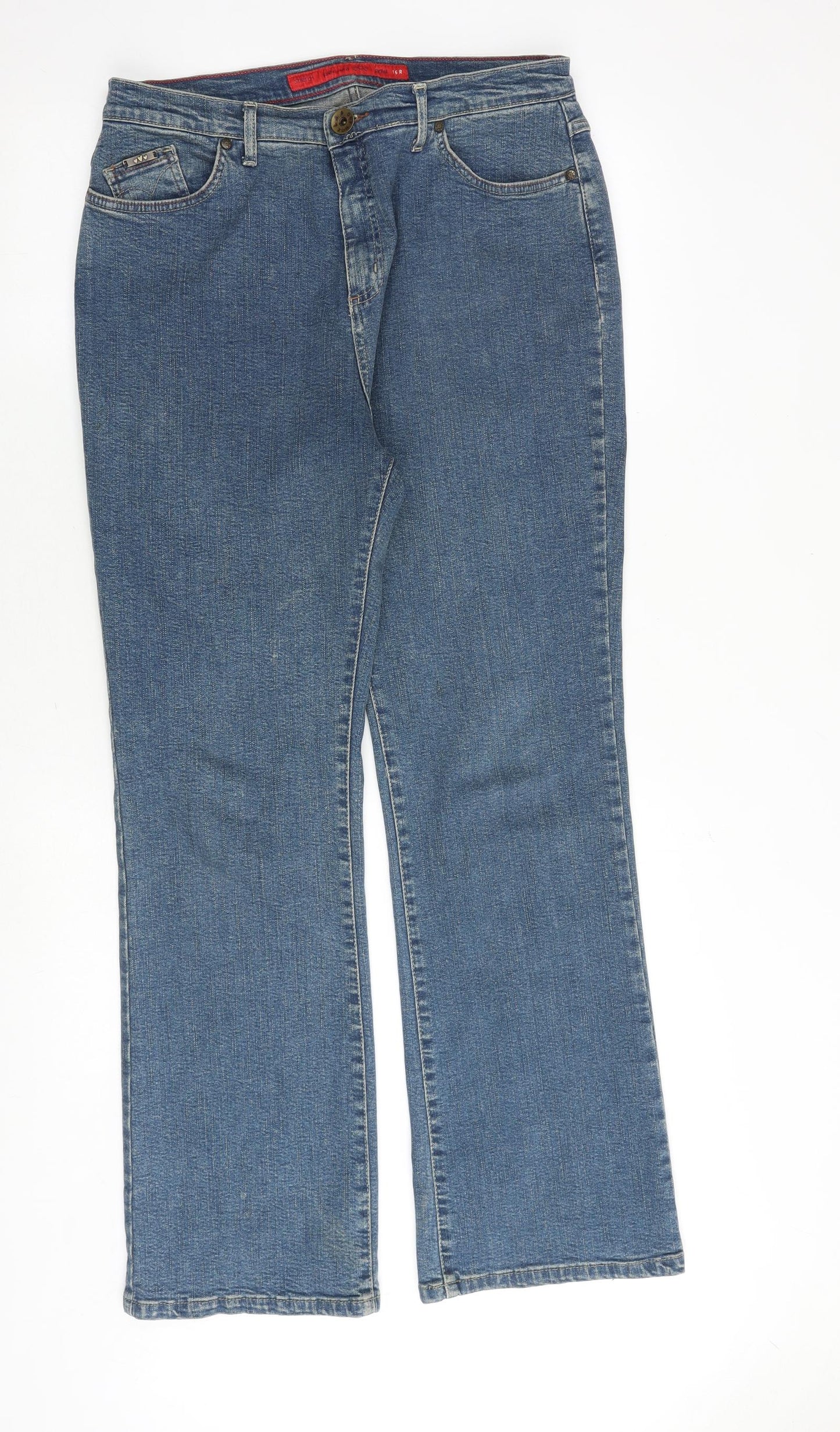 Marks and Spencer Womens Blue Cotton Bootcut Jeans Size 16 Regular Zip