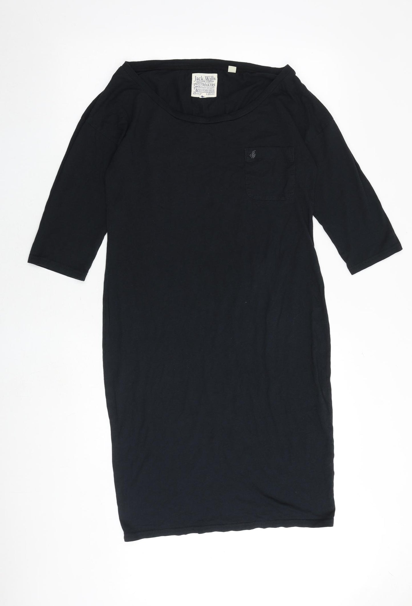 Jack Wills Womens Black Cotton Shift Size 10 Round Neck Pullover