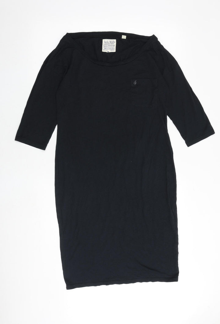 Jack Wills Womens Black Cotton Shift Size 10 Round Neck Pullover