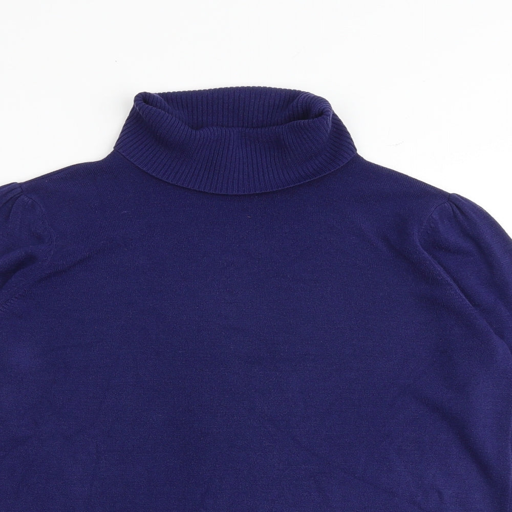 Marks and Spencer Womens Blue Roll Neck Acrylic Pullover Jumper Size 14