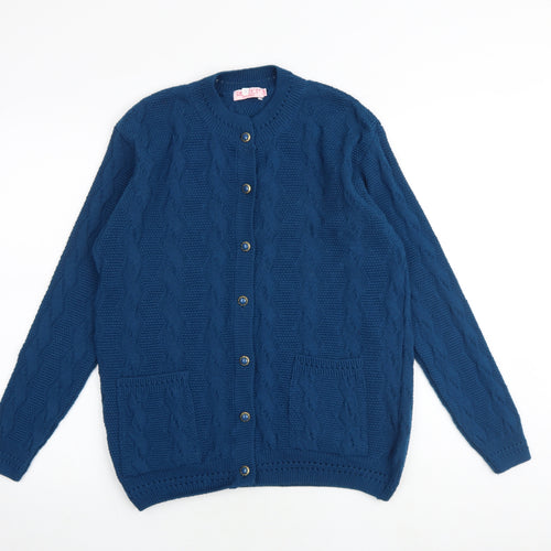 Reflect Womens Blue Round Neck Acrylic Cardigan Jumper Size S - Size S-M
